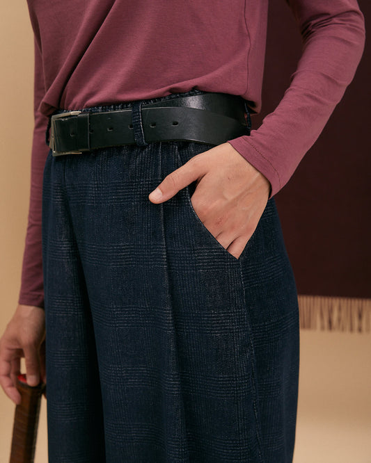 Pantalone Samurai Long in velluto di cotone principe di galles blu