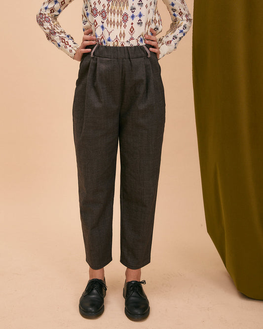 Pantalone Chino in Jeans misto lana e cotone testa di moro e rosa chiaro