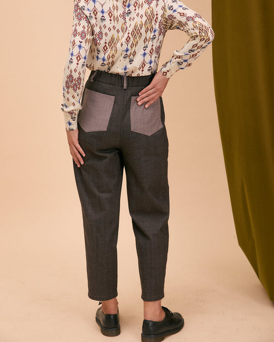 Pantalone Chino in Jeans misto lana e cotone testa di moro e rosa chiaro