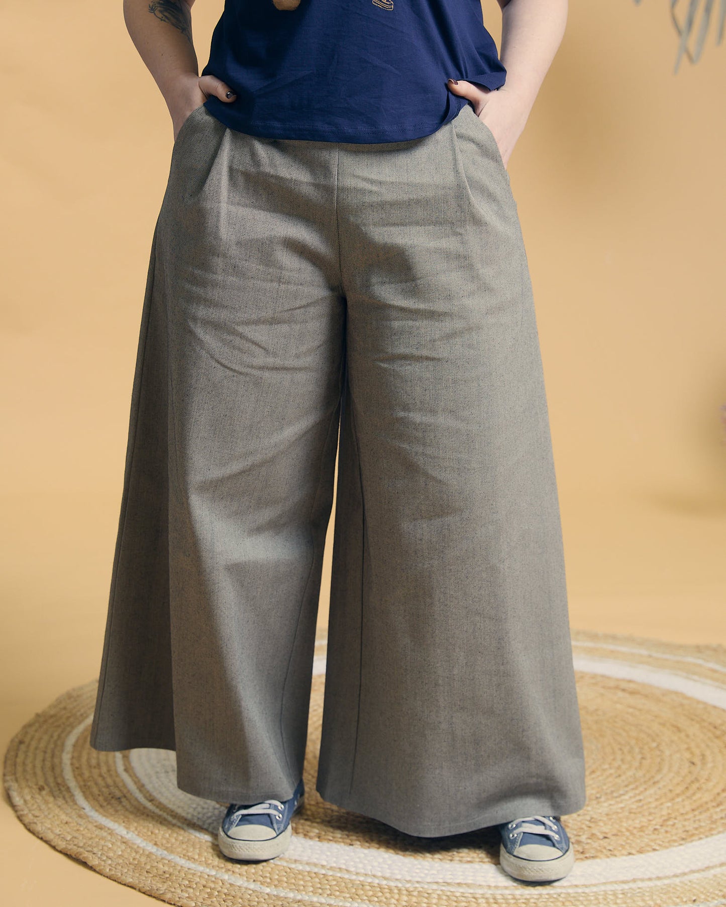 Pantalone Samurai Long in denim di cotone ecrù