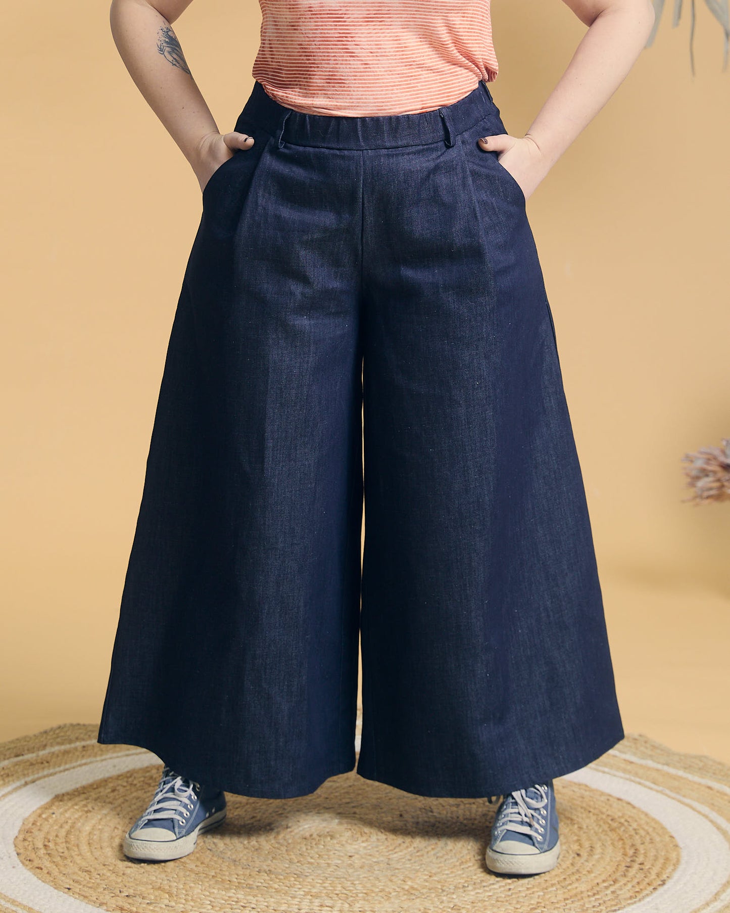 Pantalone Samurai Long in denim di cotone blu scuro