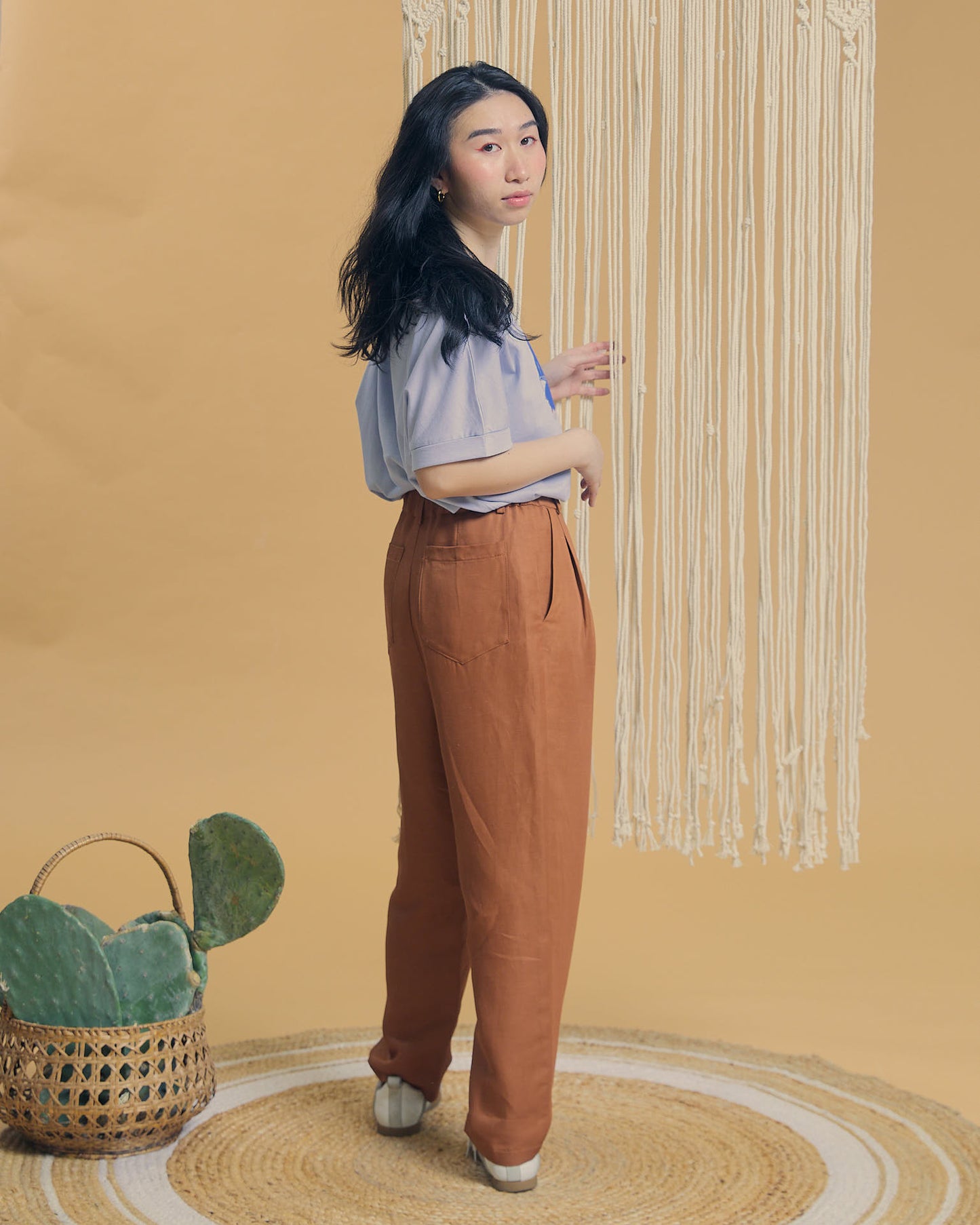 Pantalone Chino in lino e viscosa ruggine