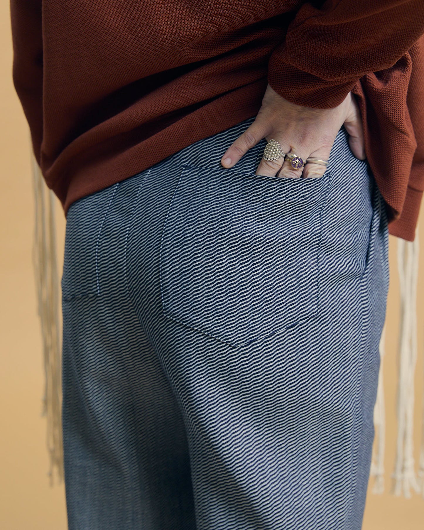 Pantalone Chino in denim di cotone motivo a onde