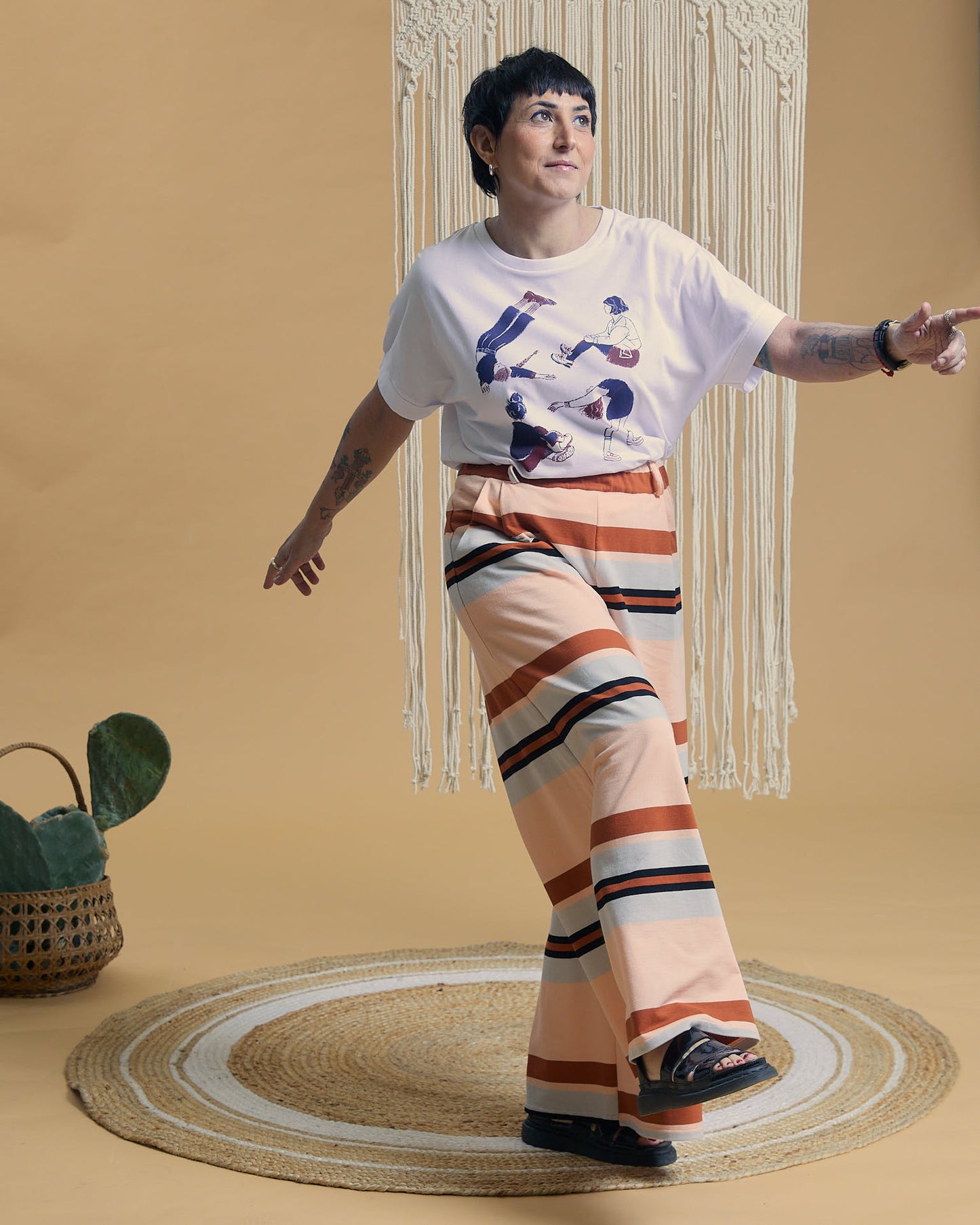 Pantalone Samurai Long in felpina di cotone a righe multicolor