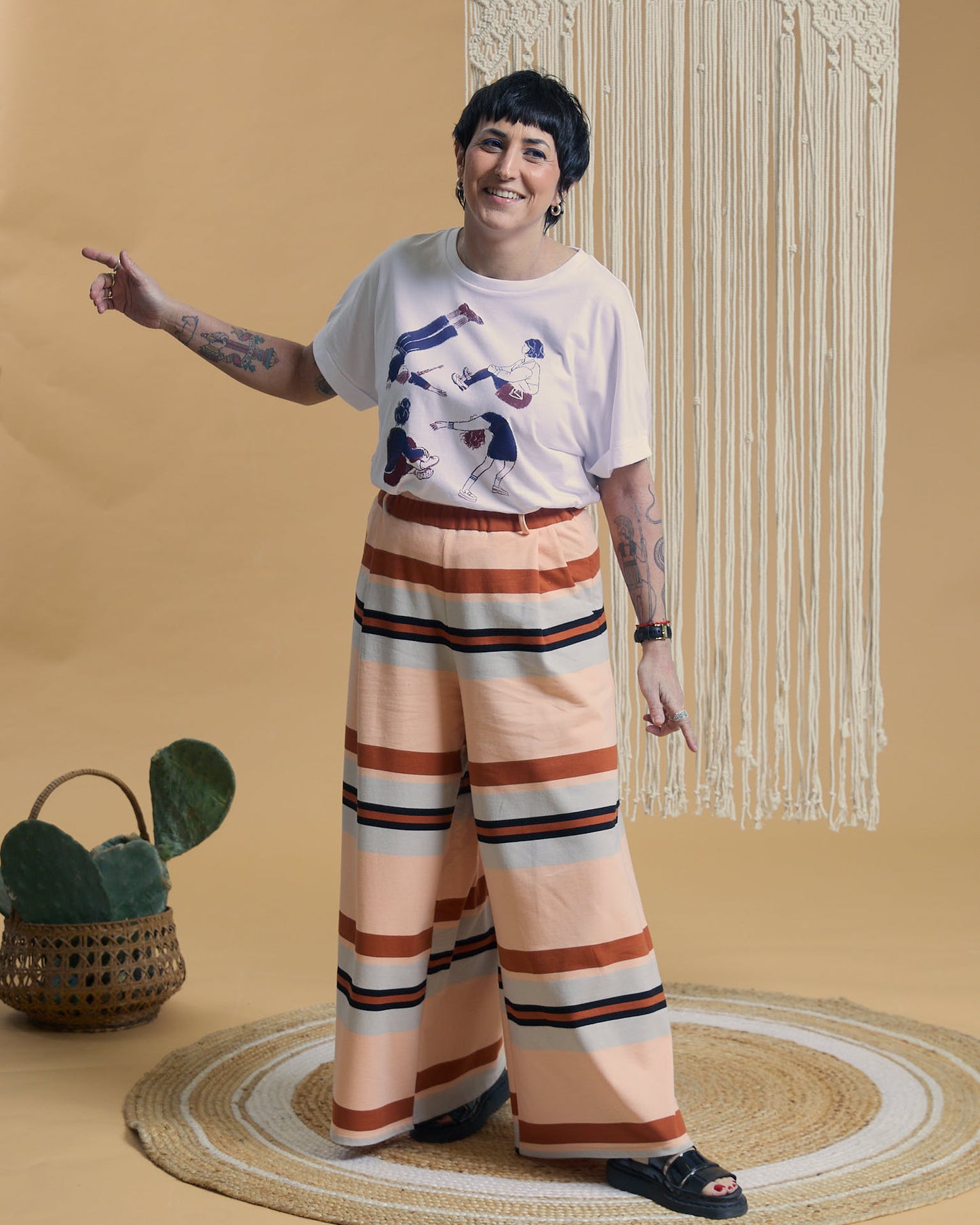 Pantalone Samurai Long in felpina di cotone a righe multicolor