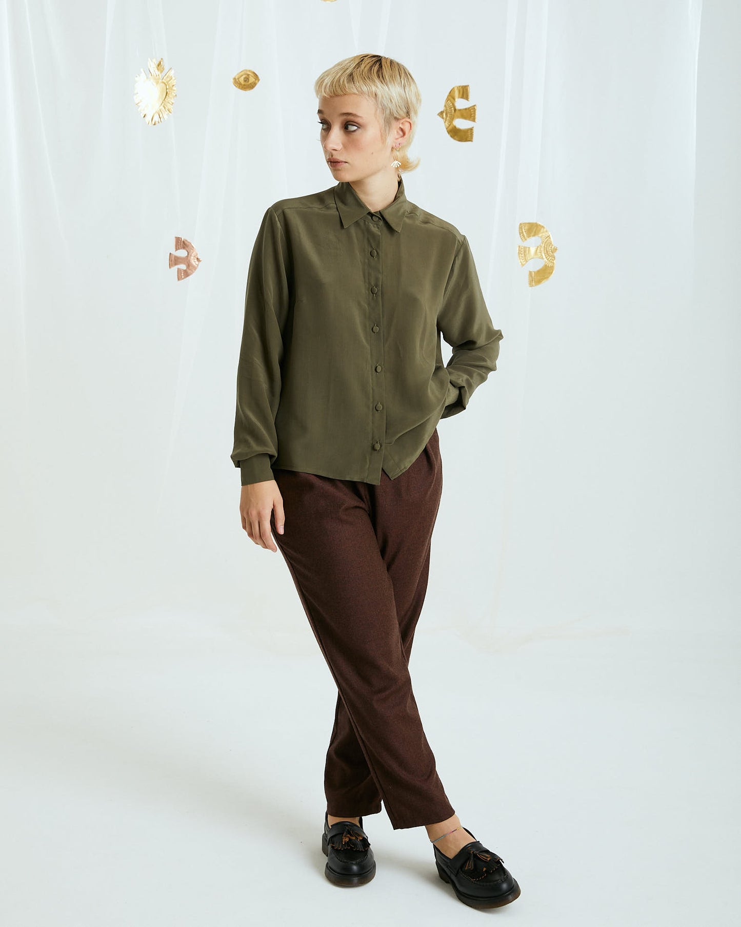 Camicia Sabrina in seta verde militare