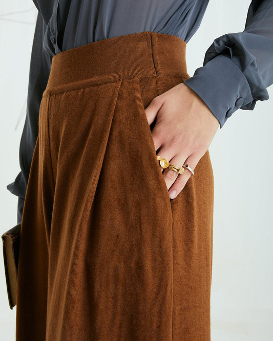 Pantalone Samurai in maglia di lana merino extrafine, caramello