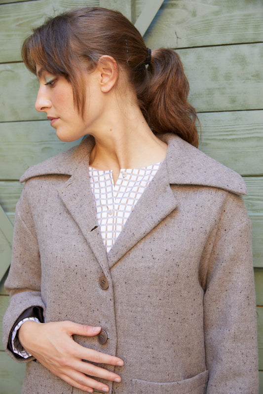 Cappotto Bon Ton in lana tortora puntinata